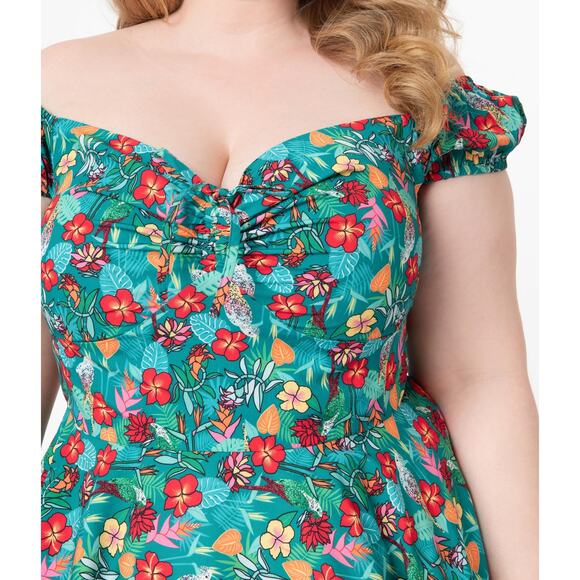 Timeless London Tropical Floral Dress Women’s 3XL US 16 Green Fit & Flare - Picture 2 of 12